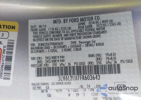 2015 Lincoln Mkz Hybrid z USA, uszkodzony, nr VIN 3LN6L2LU7FR603642